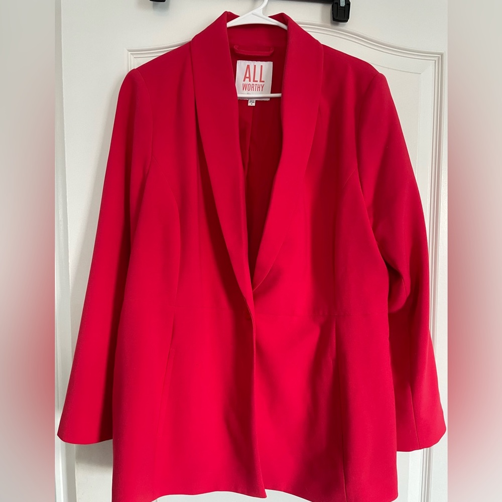 All Worthy Red One Button Blazer Women’s Plus